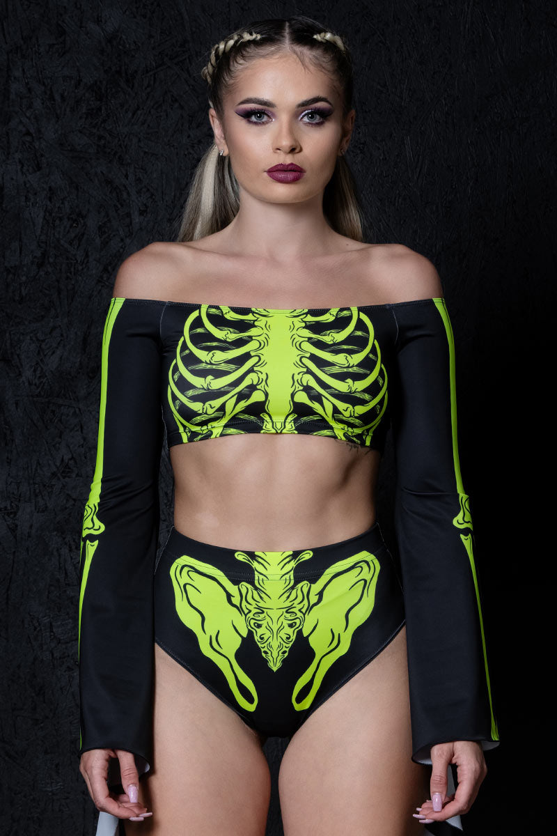 Acid Skeleton Booty Shorts Set Front View