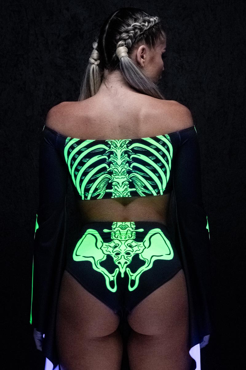 Acid Skeleton Booty Shorts UV Back View