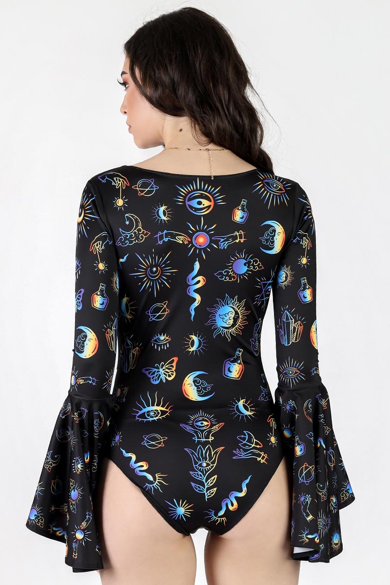 Alchemist's Illusion Tie Front Bell Sleeve Bodysuit Back View