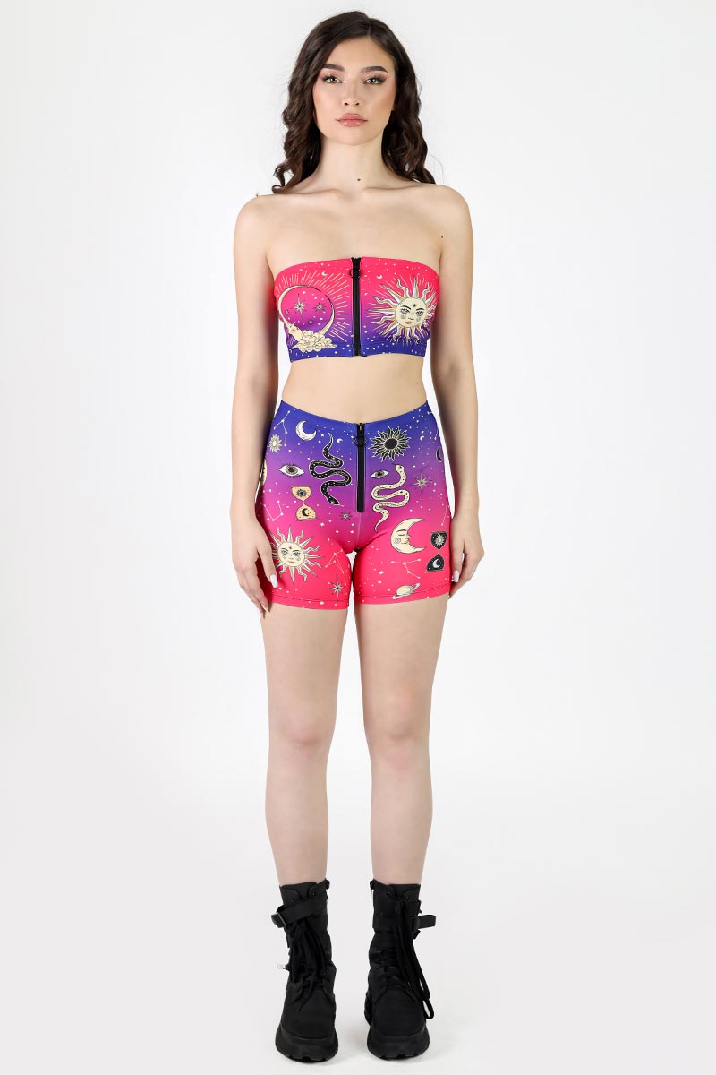 Astral Awakening Front Zip Biker Shorts Full View