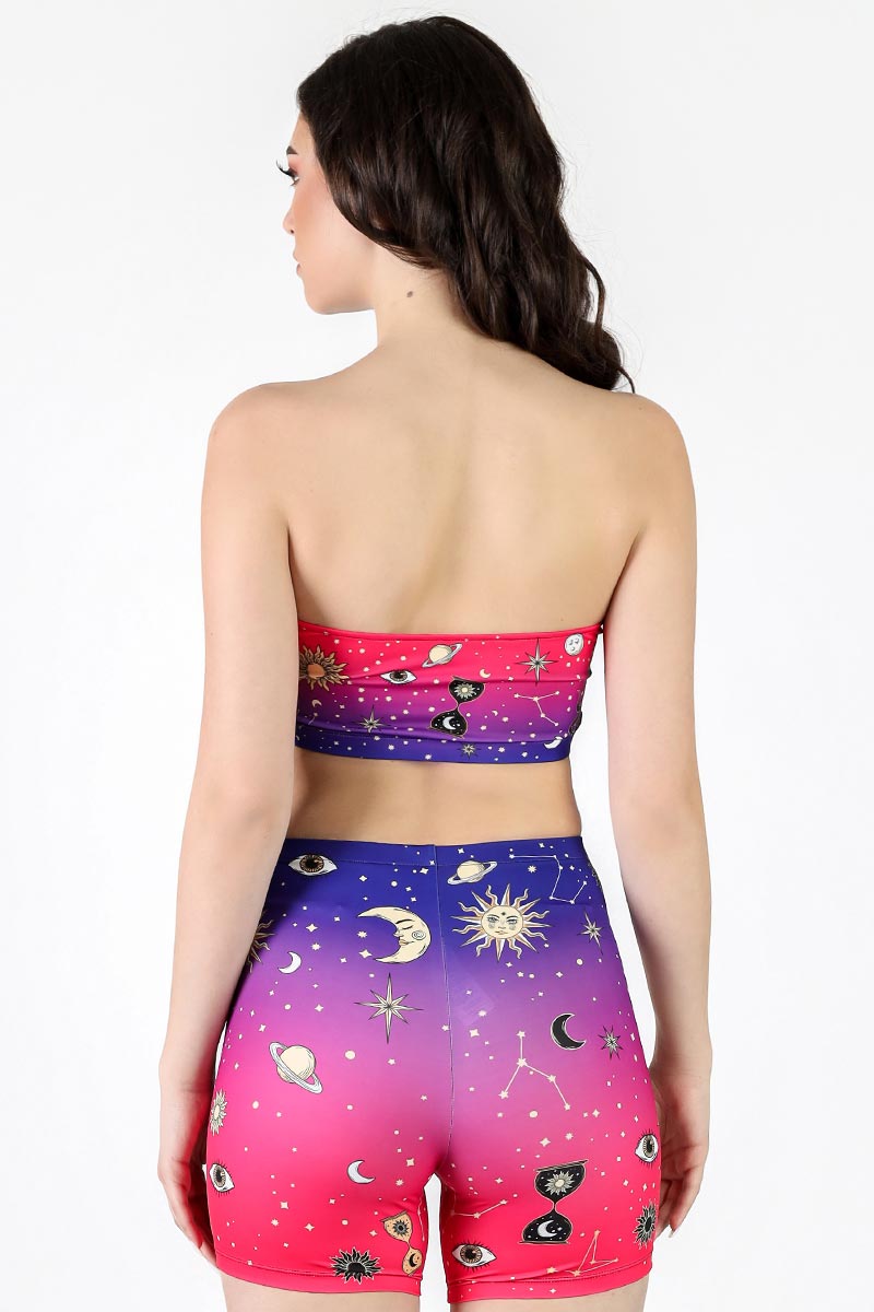 Astral Awakening Front Zip Biker Shorts Set Back View