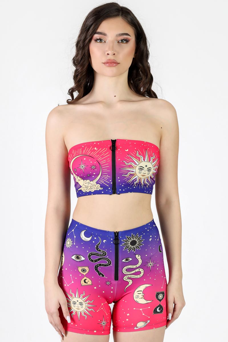 Astral Awakening Front Zip Biker Shorts Set Front View