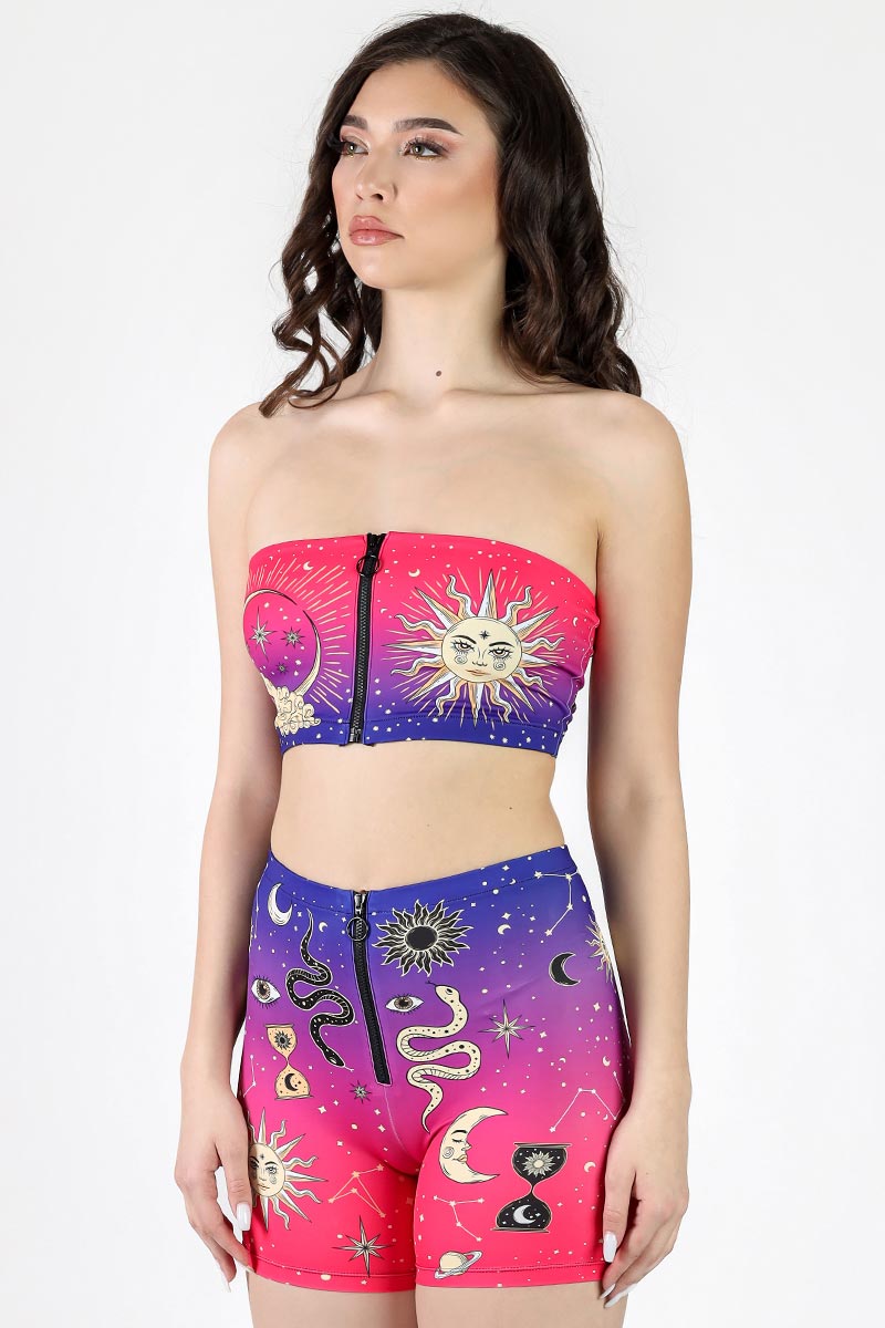 Astral Awakening Front Zip Biker Shorts Set Side View