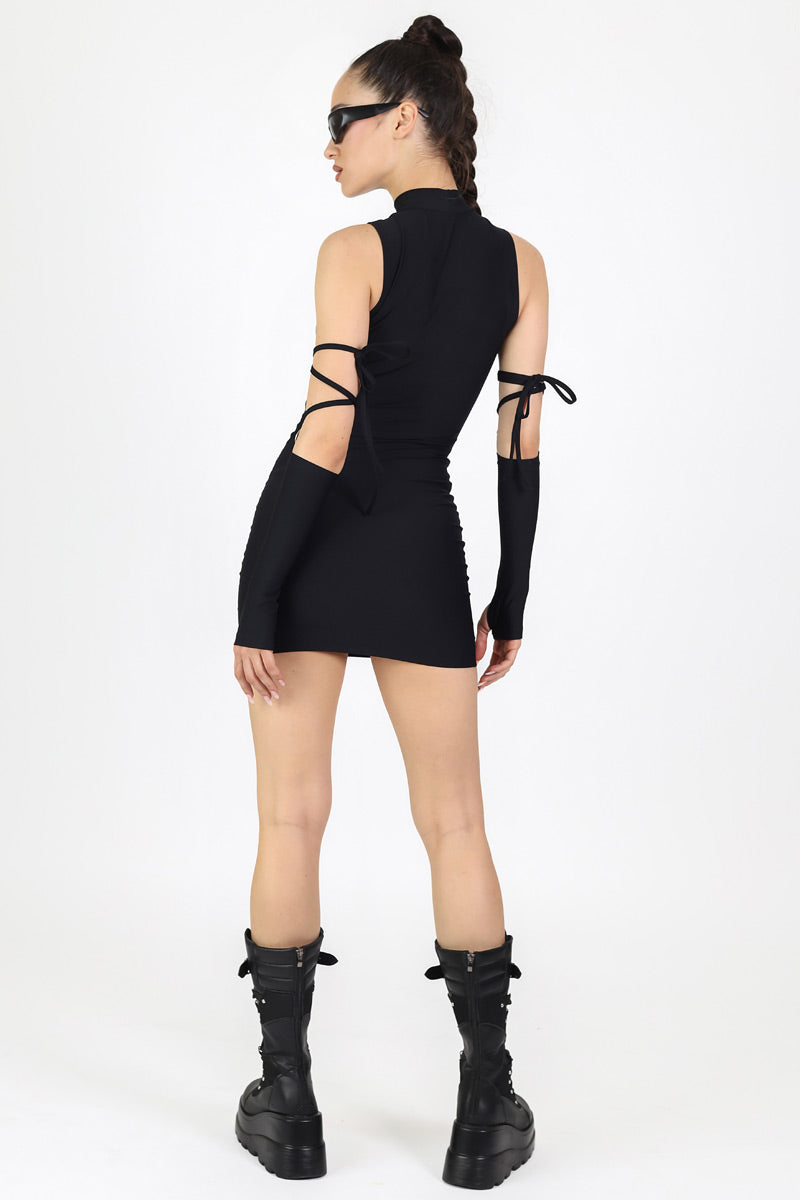 Black Cut Out Mini Dress Back View