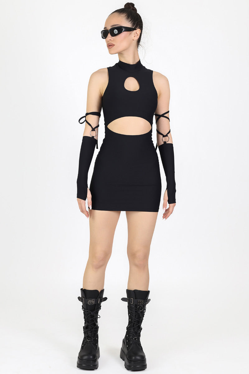 Black Cut Out Mini Dress Full View