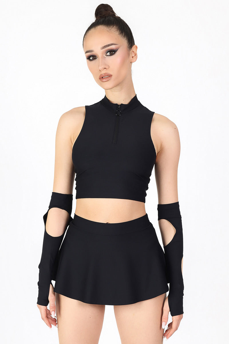 Black Half Zip Crop Top Front View