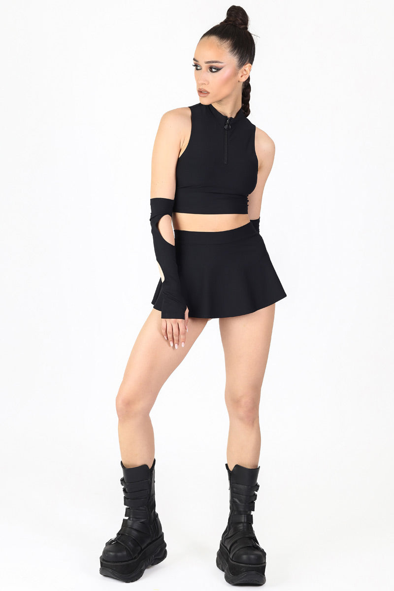 Black Half Zip Crop Top Full View