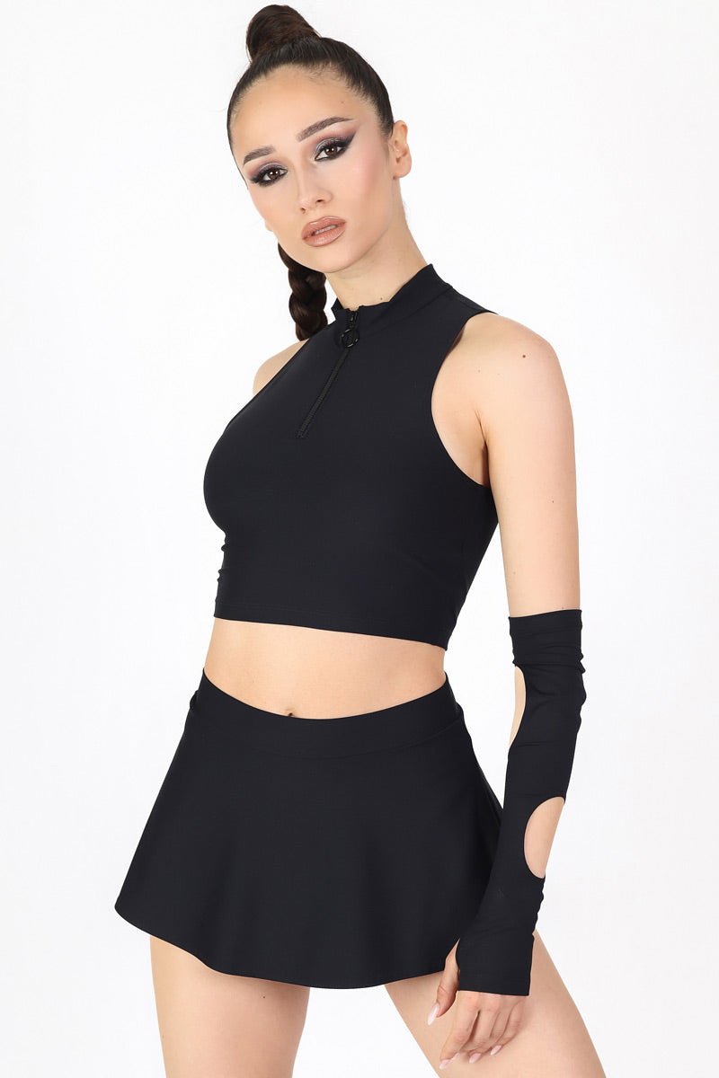 Black Half Zip Crop Top Side View