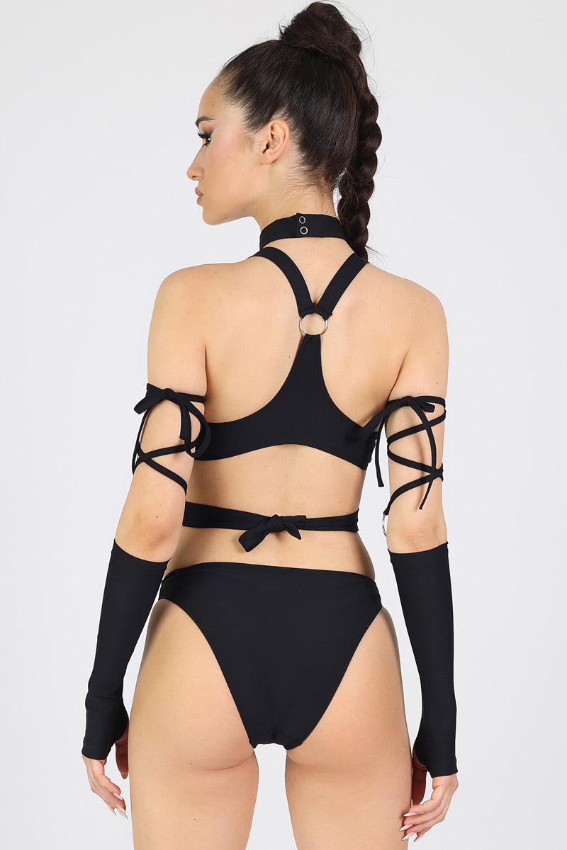 Black Strappy Cut Out Bodysuit Back View