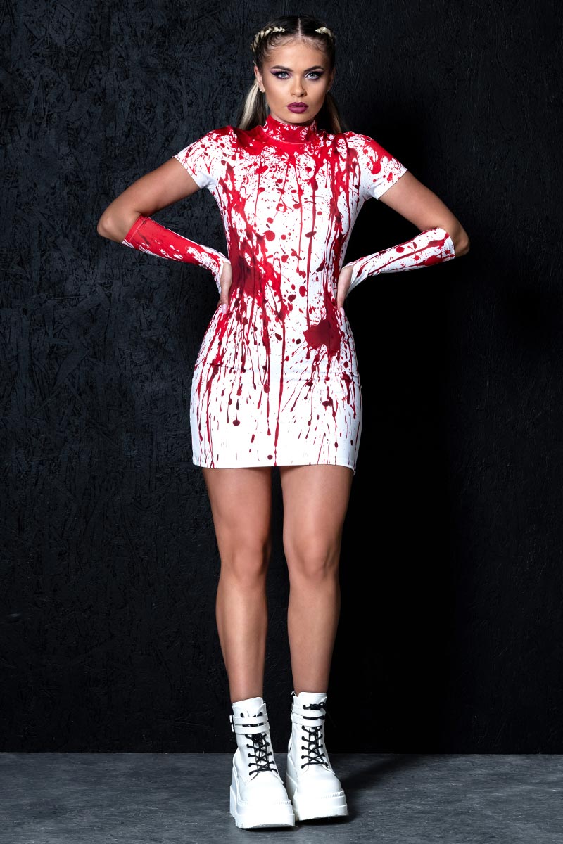 Bloody Nurse Short Sleeves Mini Dress Full View