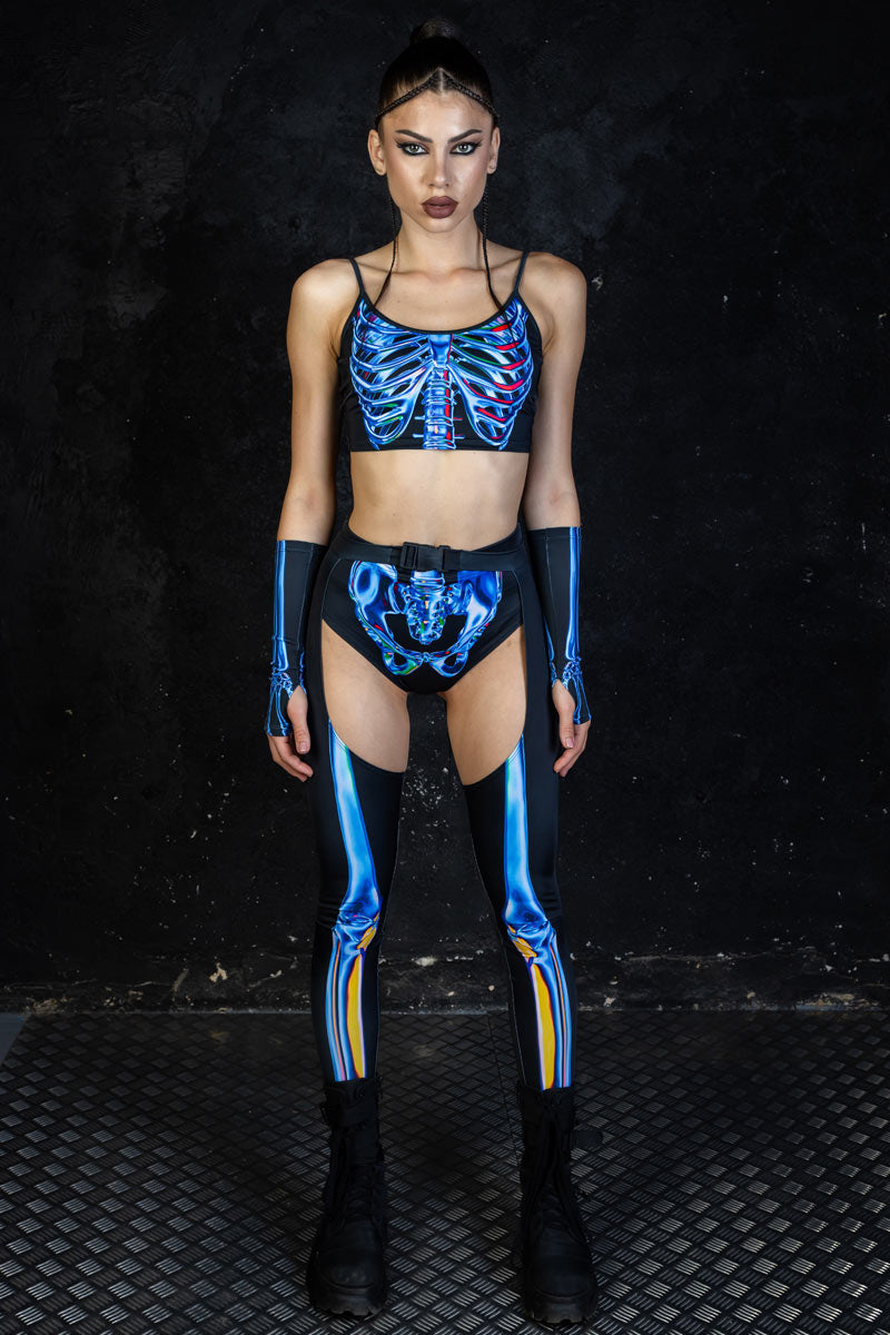 Blue Sapphire Skeleton Chaps Pants Set Full View