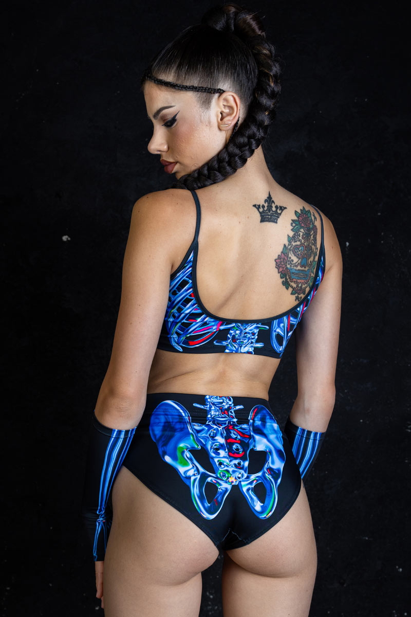 Blue Sapphire Skeleton Spaghetti Strap Crop Top Back View