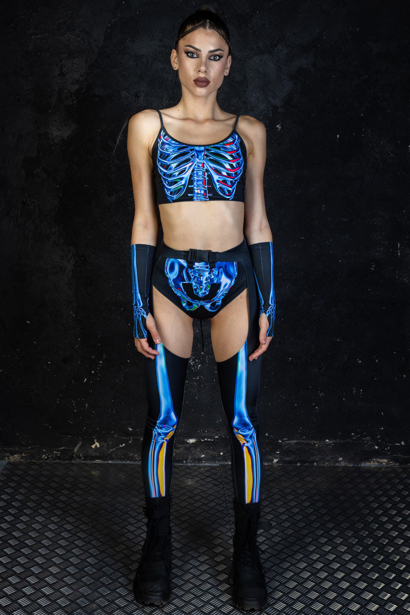 Blue Sapphire Skeleton Spaghetti Strap Crop Top Full View