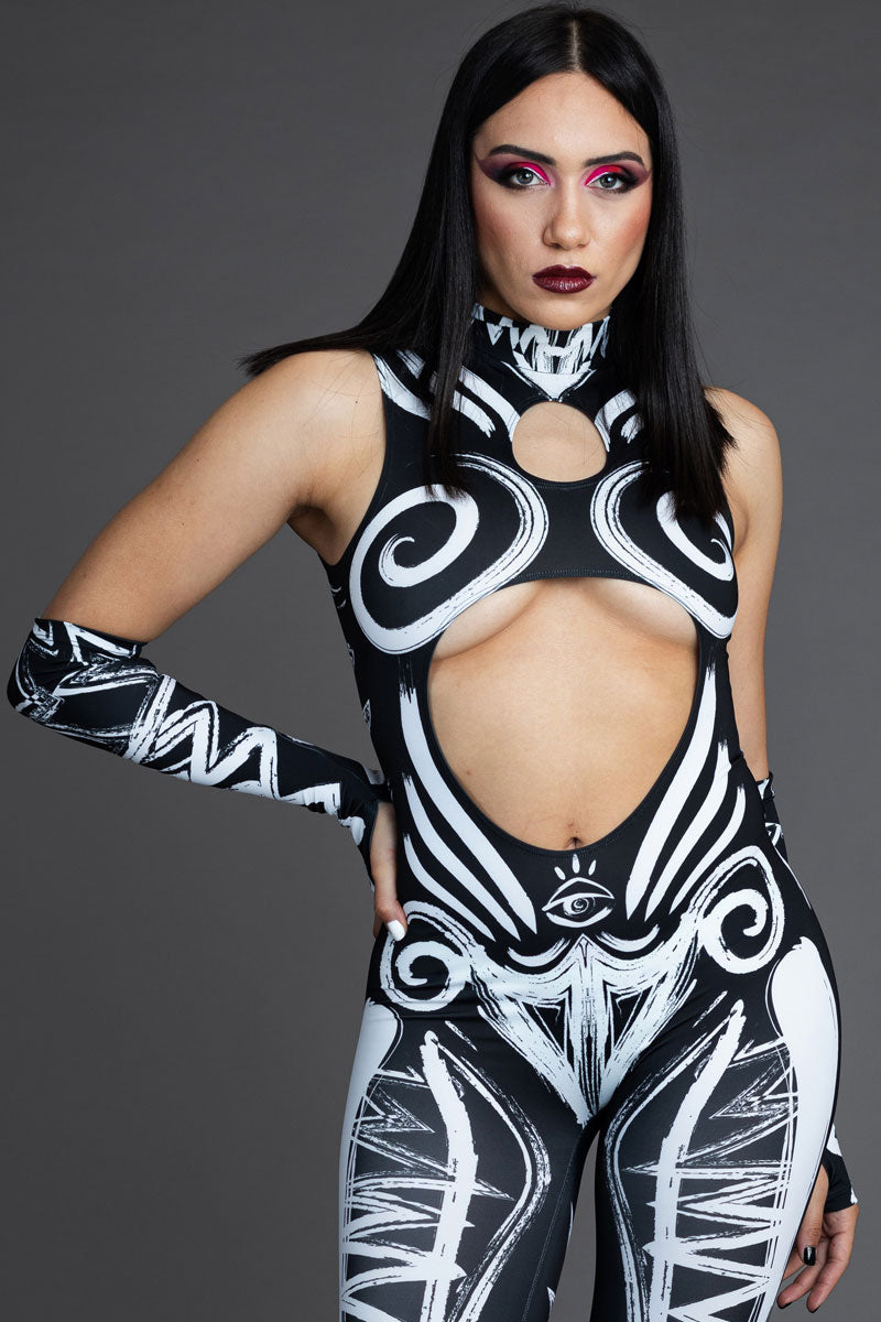 Call of the Tribe Cut Out Catsuit Close View