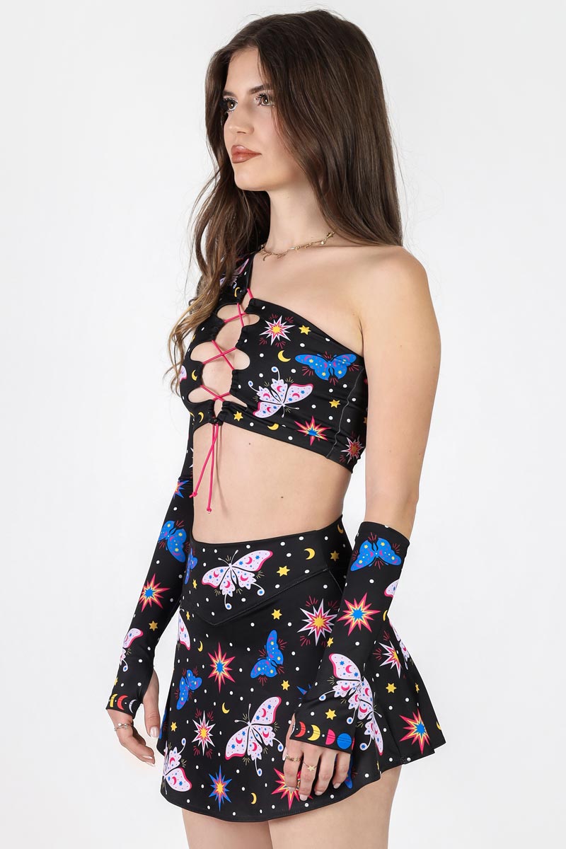 Celestial Flutter One Shoulder Long Sleeve Crop Top Side View