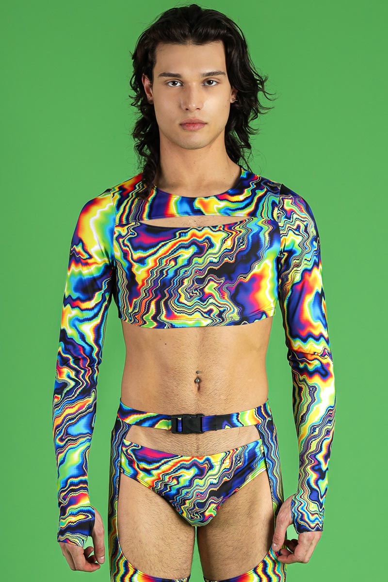 Color Warp Men's Long Sleeved Keyhole Crop Top