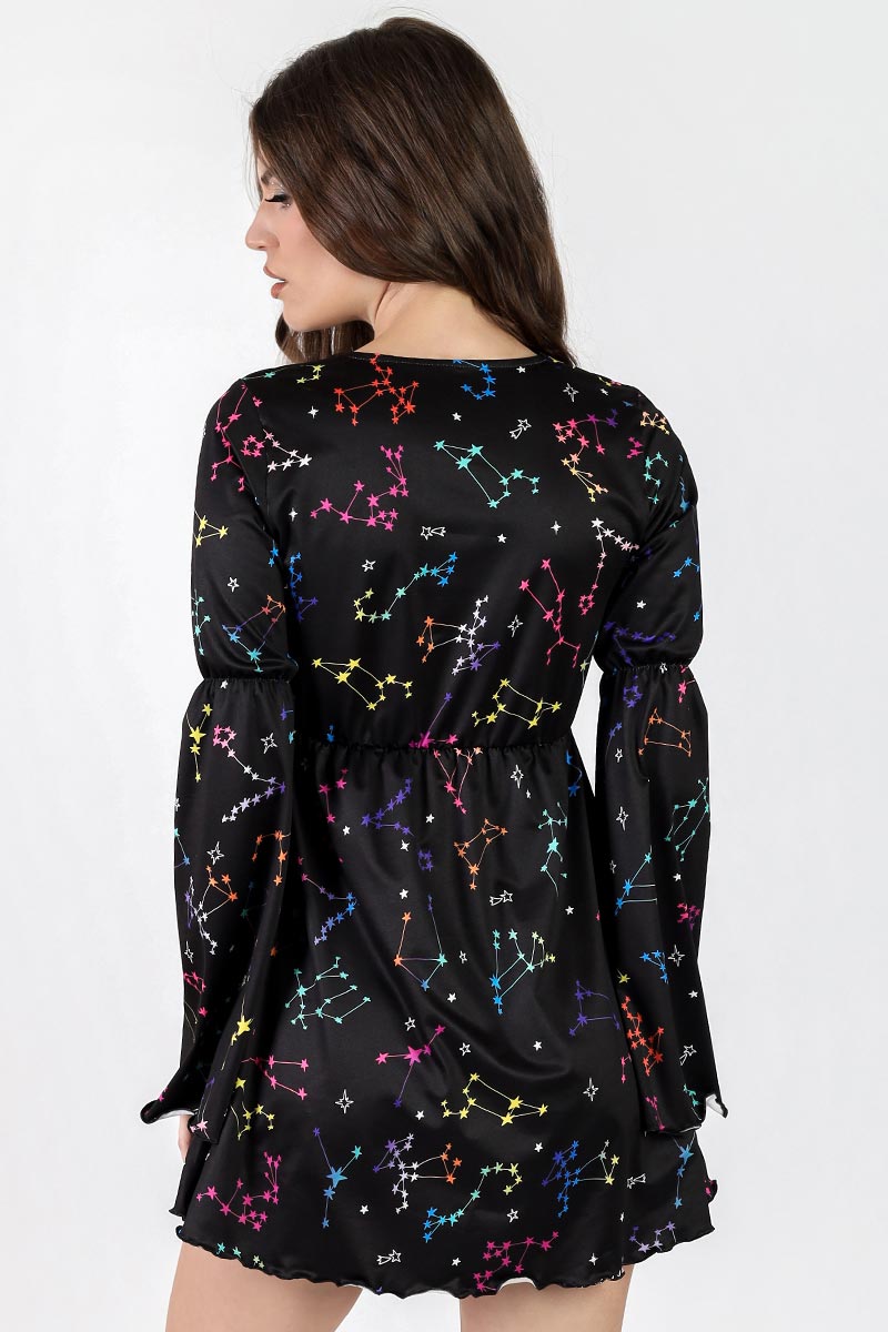 Colorful Constellation Long Sleeve Summer Dress Back View