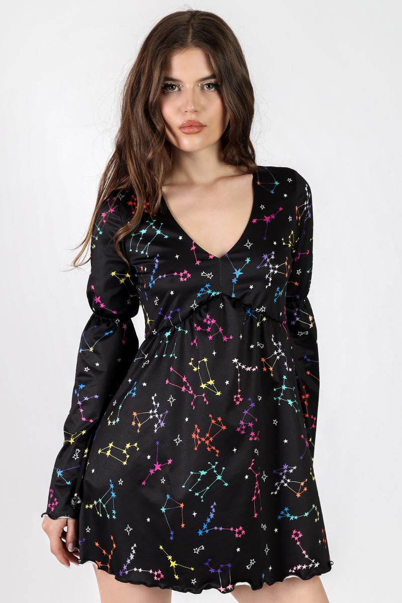 Colorful Constellation Long Sleeve Summer Dress Close View