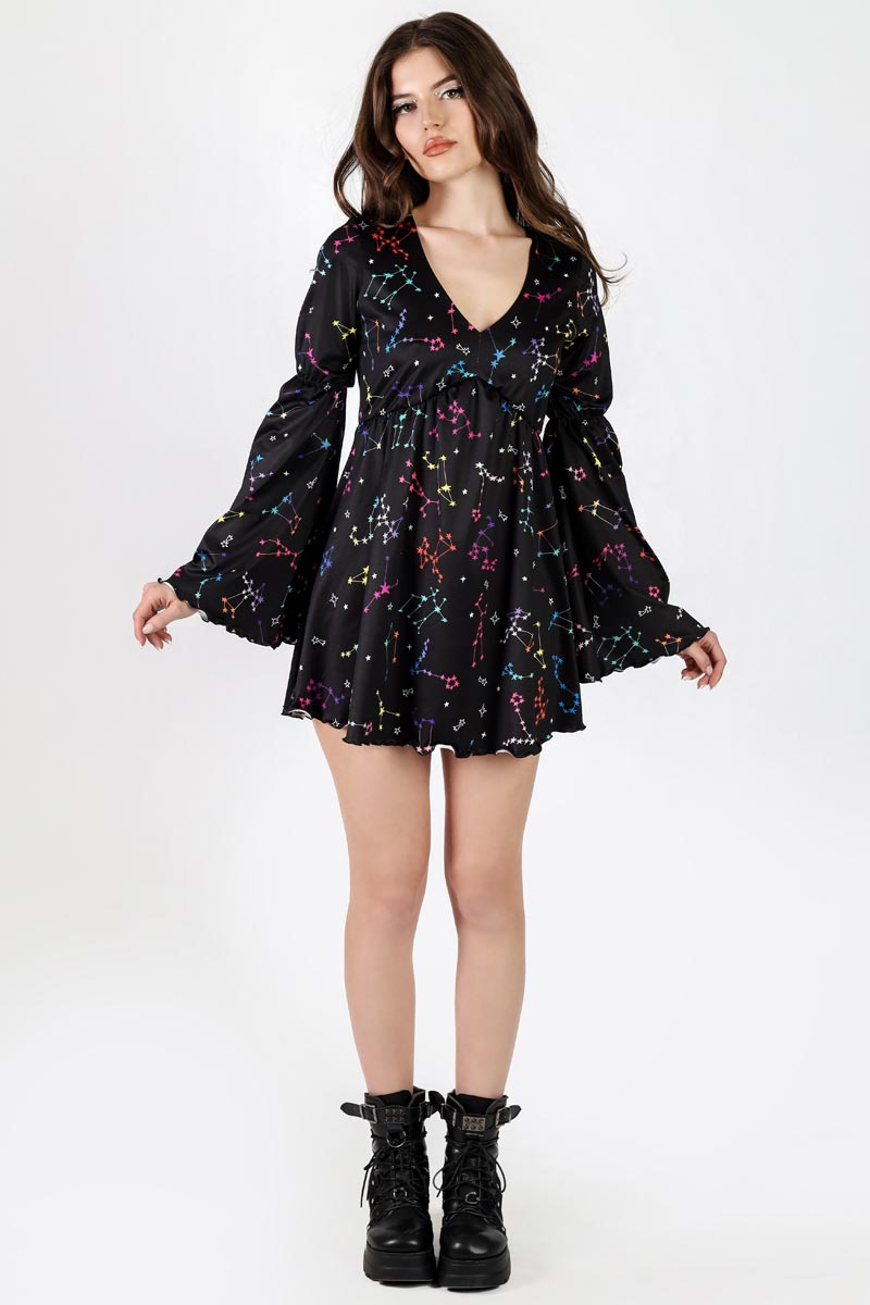 Colorful Constellation Long Sleeve Summer Dress Full View