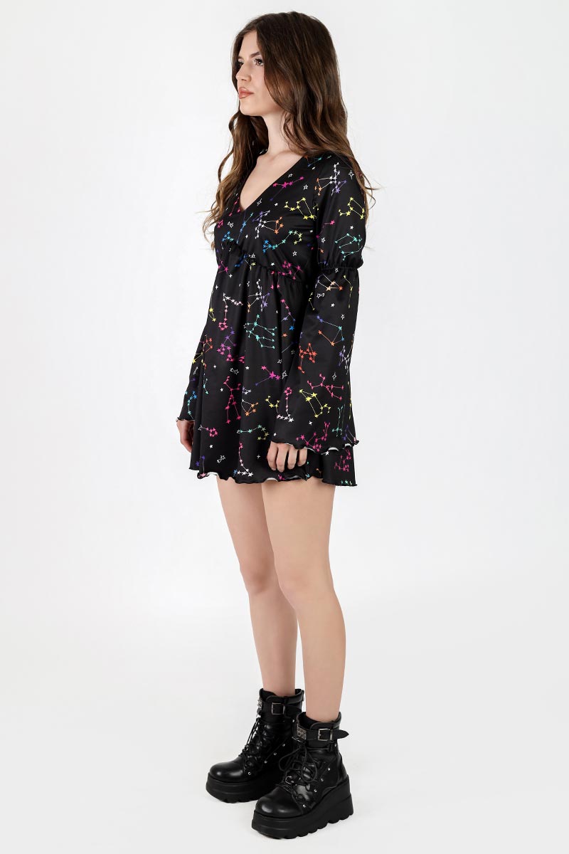 Colorful Constellation Long Sleeve Summer Dress Side View