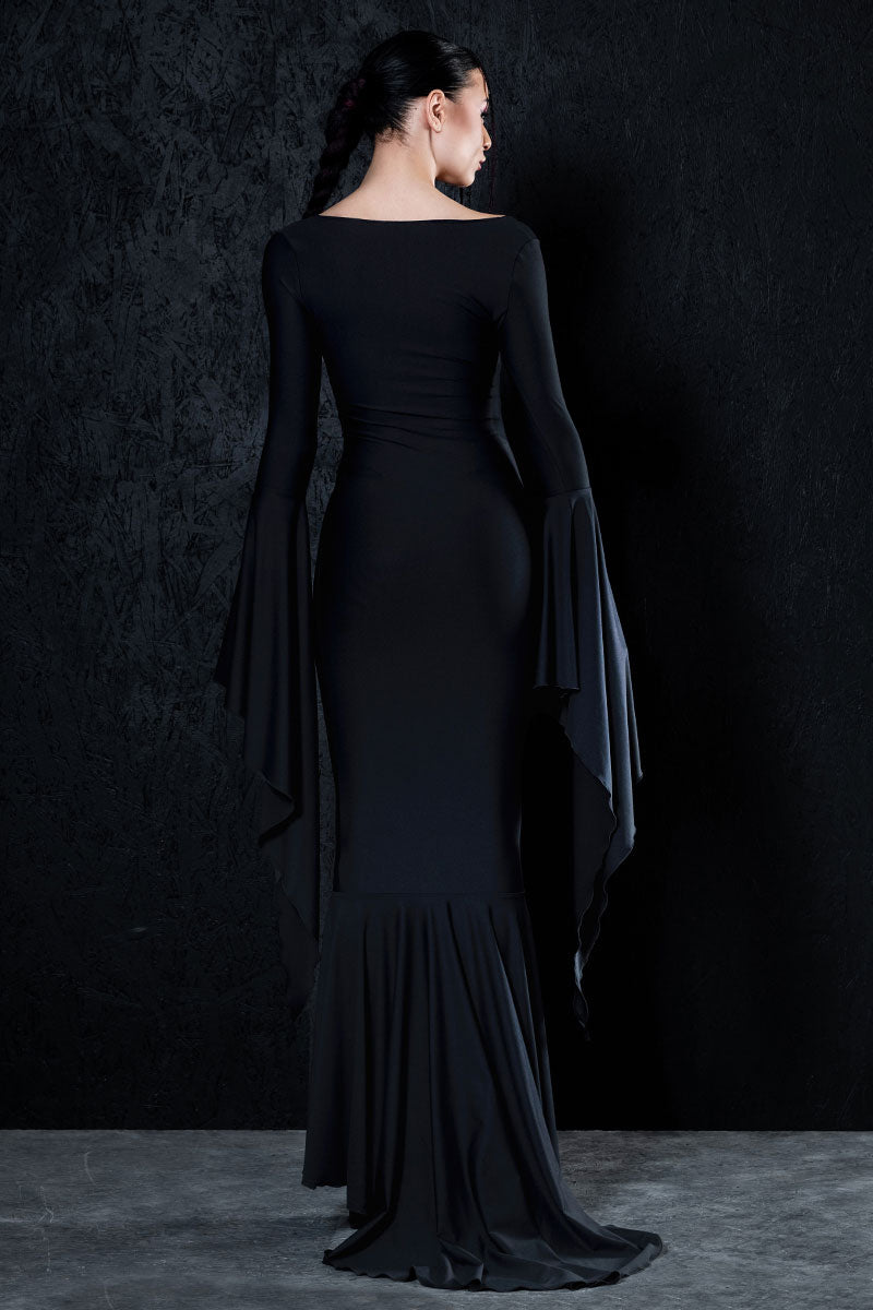 Dark Elegance Floor Length Black Dress Back View