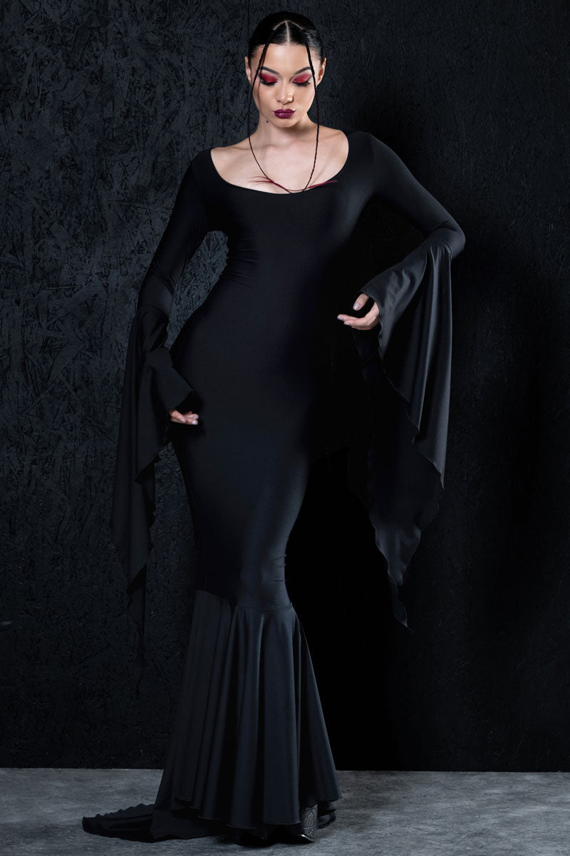 Dark Elegance Floor Length Black Dress Full View