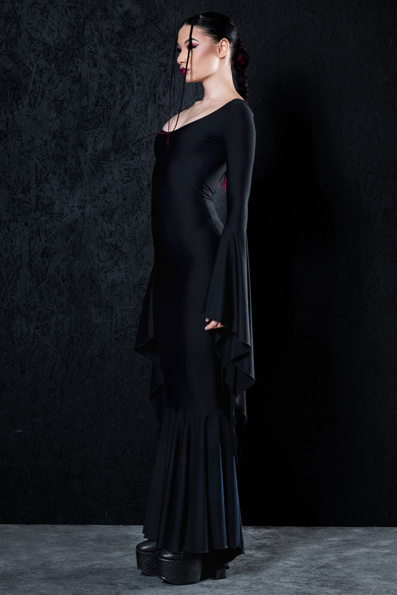 Dark Elegance Floor Length Black Dress Side View