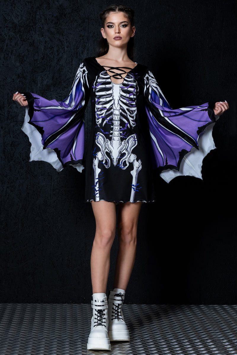 Darkwing Skeleton Bell Sleeve Dress Full View