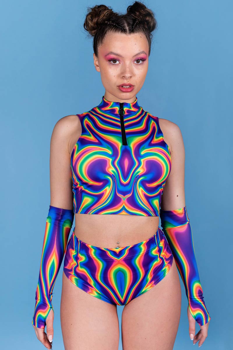 Electric Feel Half Zip Crop Top Close View