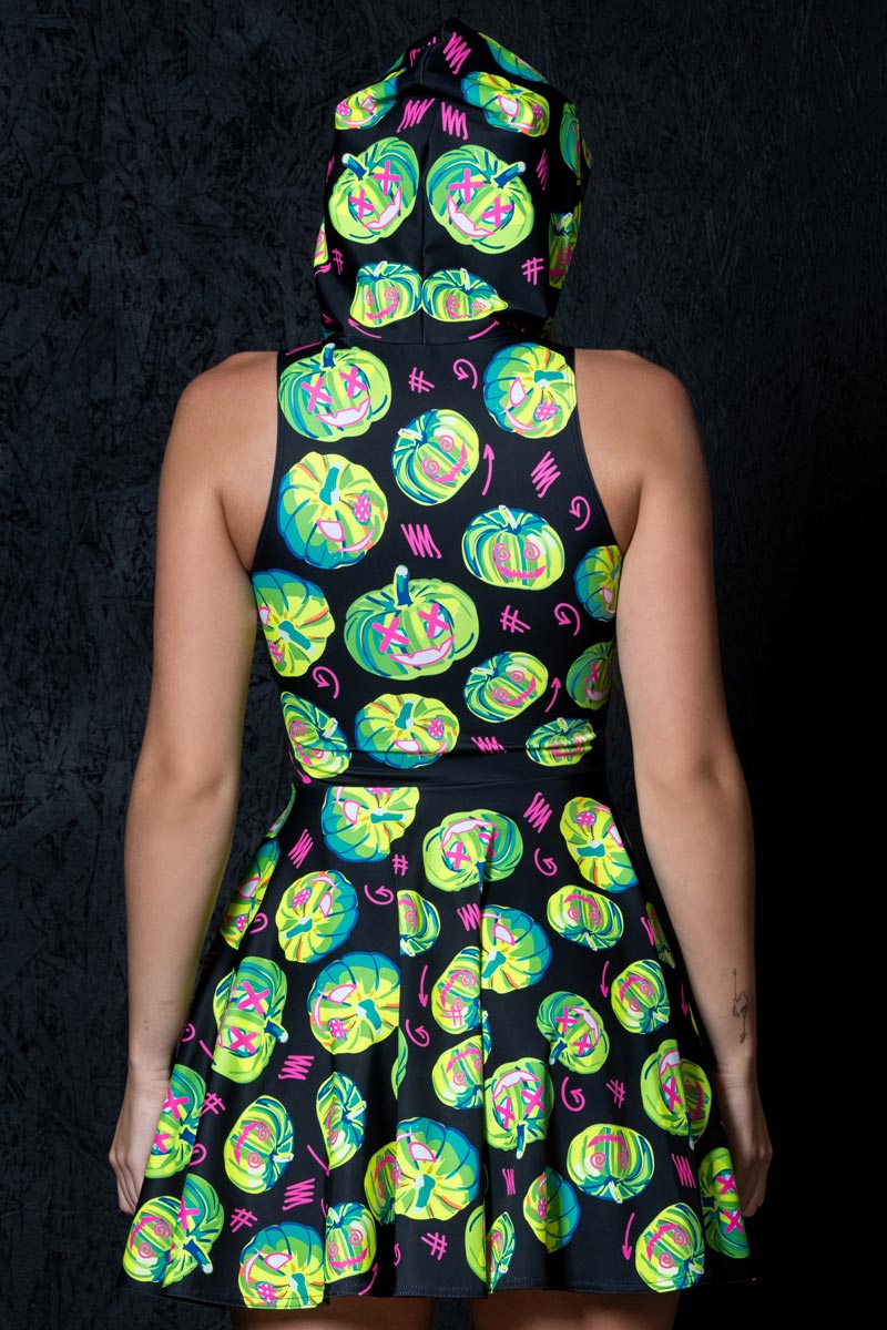 Electric Pumpkin Hoodie Skater Dress Back View