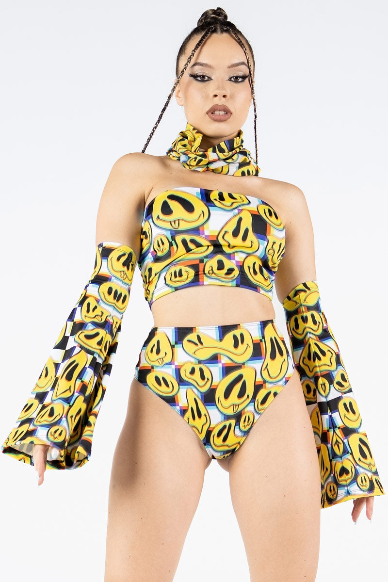 Glitchy Emojis Scrunch Bikini Bottoms Front View