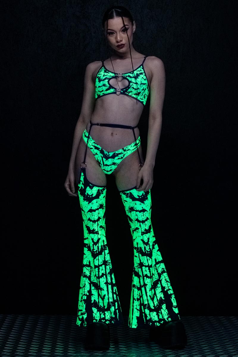 Glowing Bats Underboob Heart-Ring Bra Top UV Full View