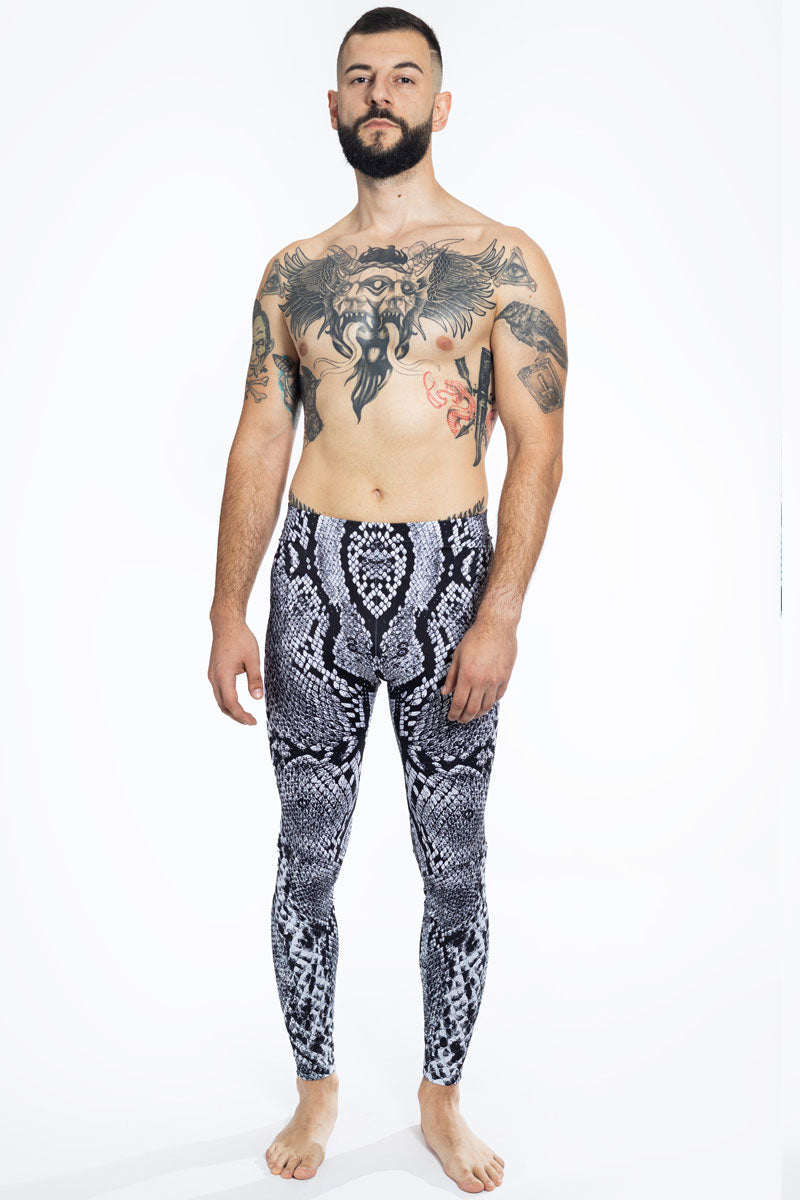 Grey Snakeskin Men Leggings Side View