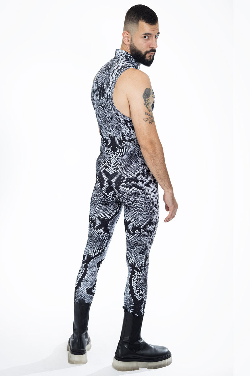 Grey Snakeskin Sleeveless Costume for Men Back View