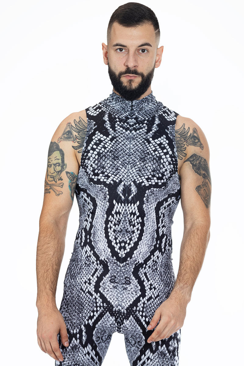 Grey Snakeskin Sleeveless Costume for Men Close View