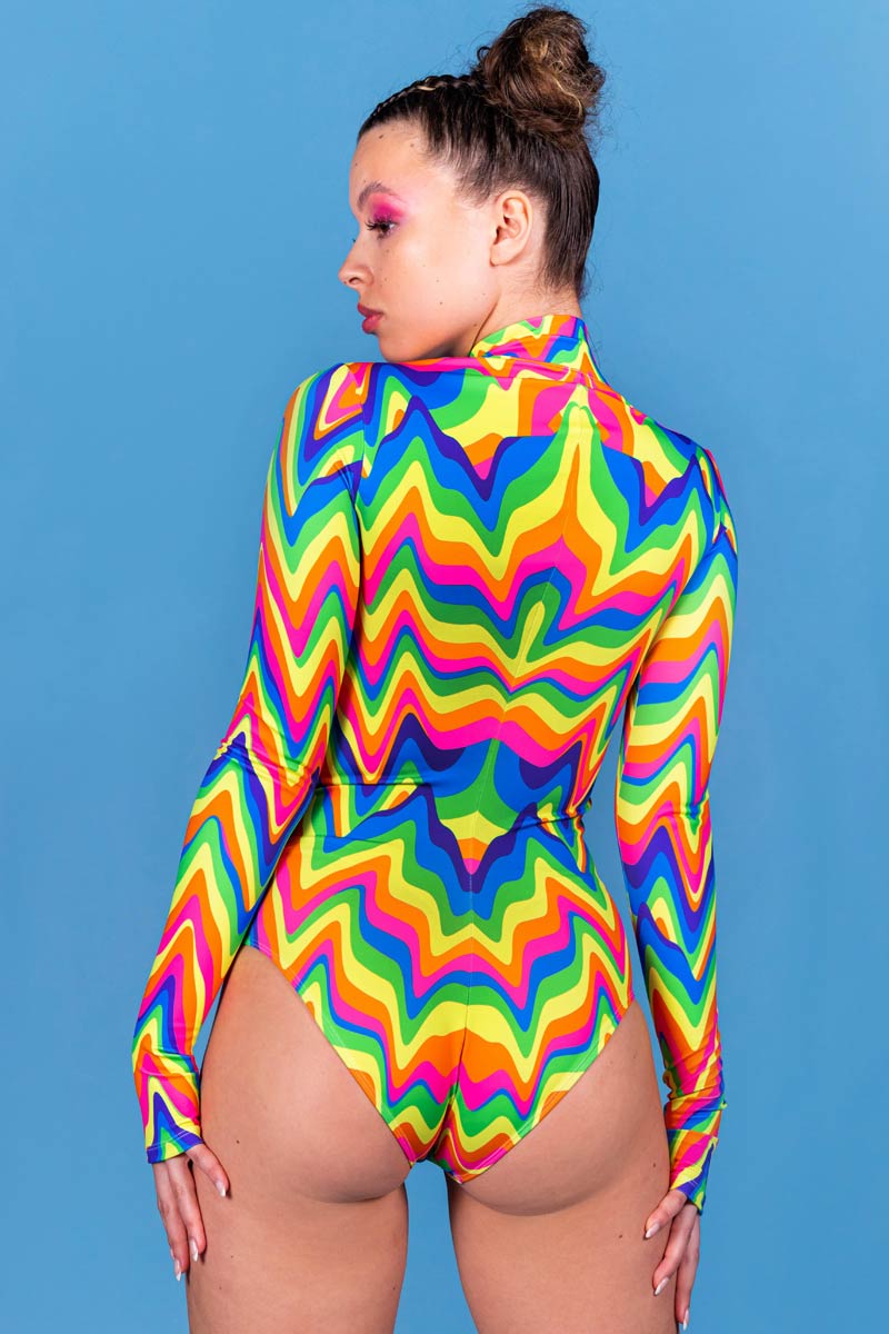 Groovy Rainbow Long Sleeved Bodysuit Back View