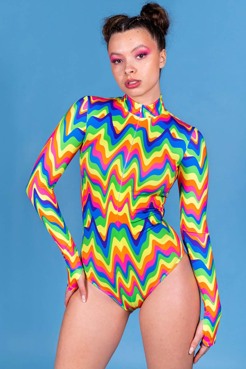 Groovy Rainbow Long Sleeved Bodysuit Side View