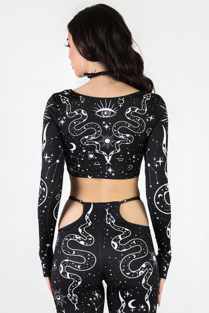 Lilith Halter Cutout Long Sleeve Crop Top Back View