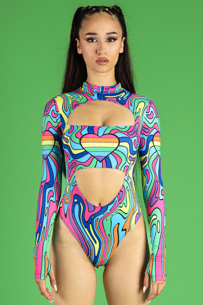 Love Doodles Cut Out Long Sleeved Bodysuit