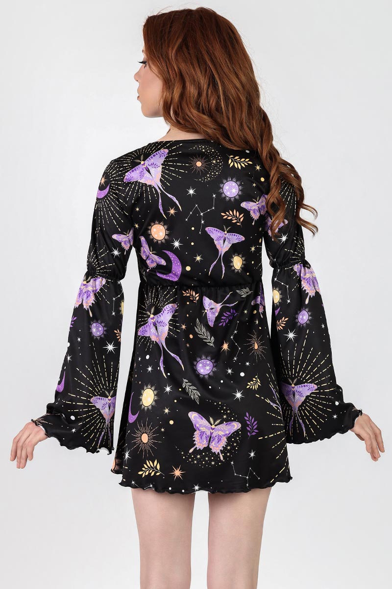 Lunar Moth Long Sleeve Summer Dress Back View