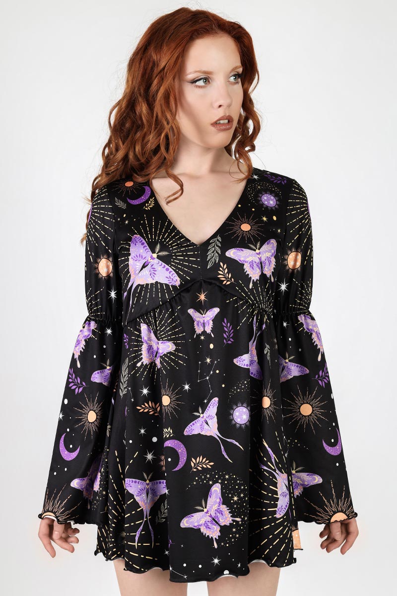 Lunar Moth Long Sleeve Summer Dress Front View