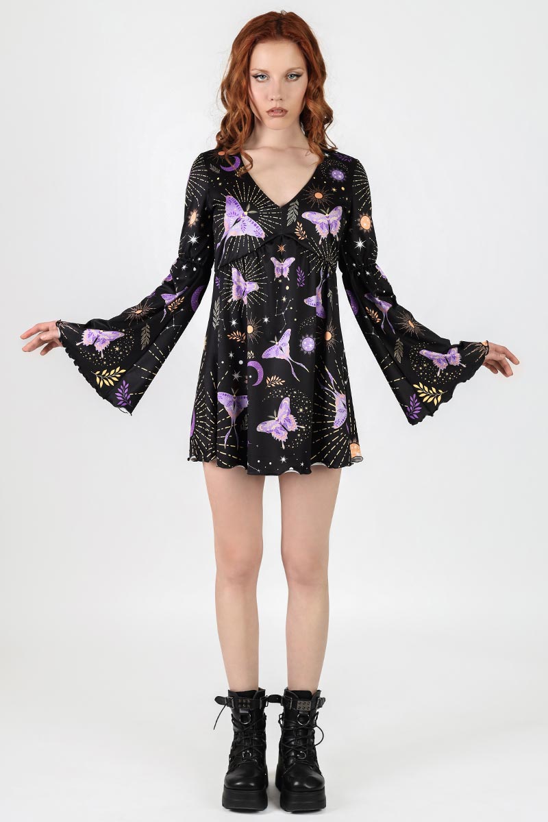 Lunar Moth Long Sleeve Summer Dress Full View