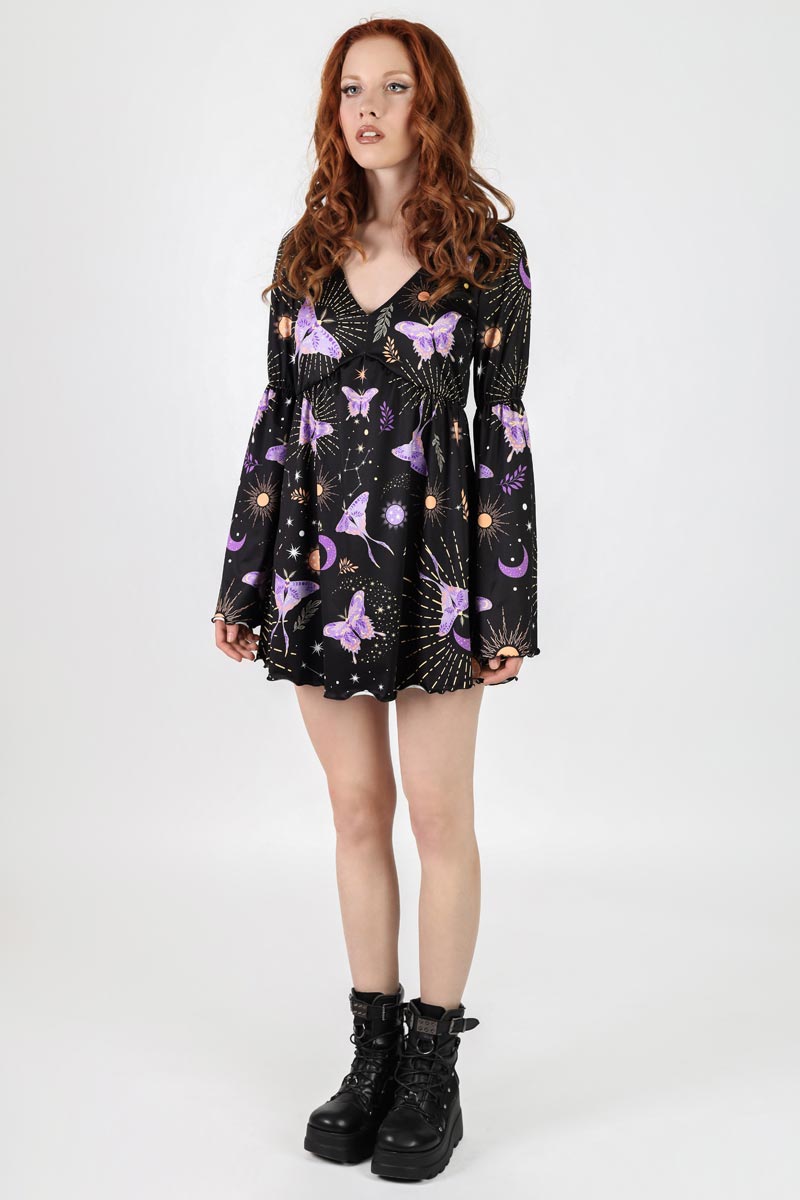 Lunar Moth Long Sleeve Summer Dress Side View