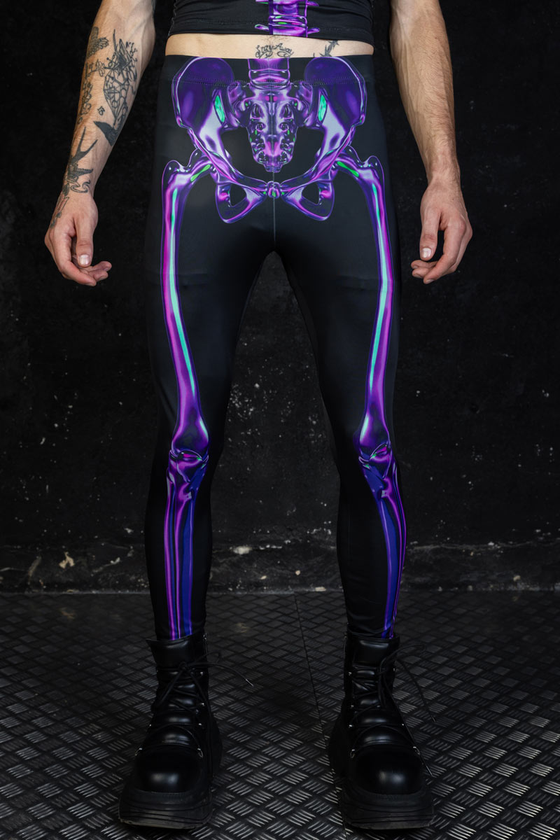 Men's Purple Skeleton Leggings Close View