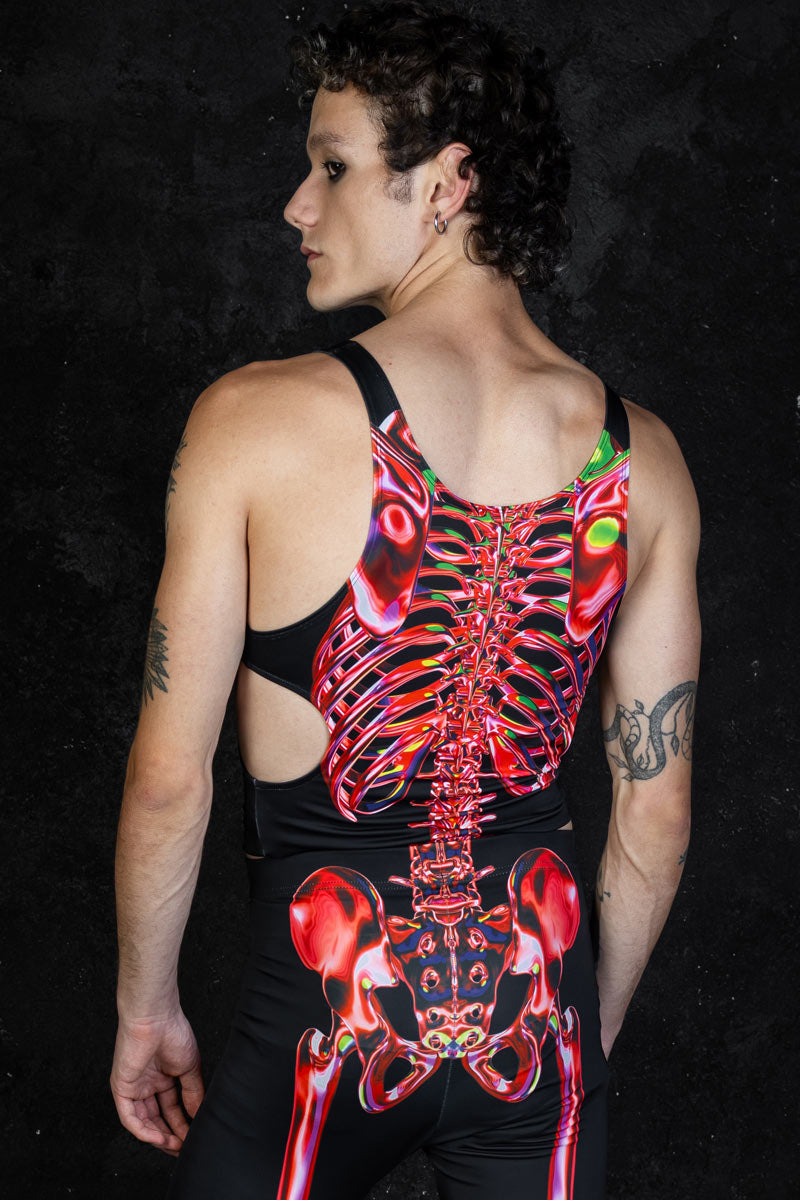 Men's Ruby Skeleton Cut Out Tank Top Back View