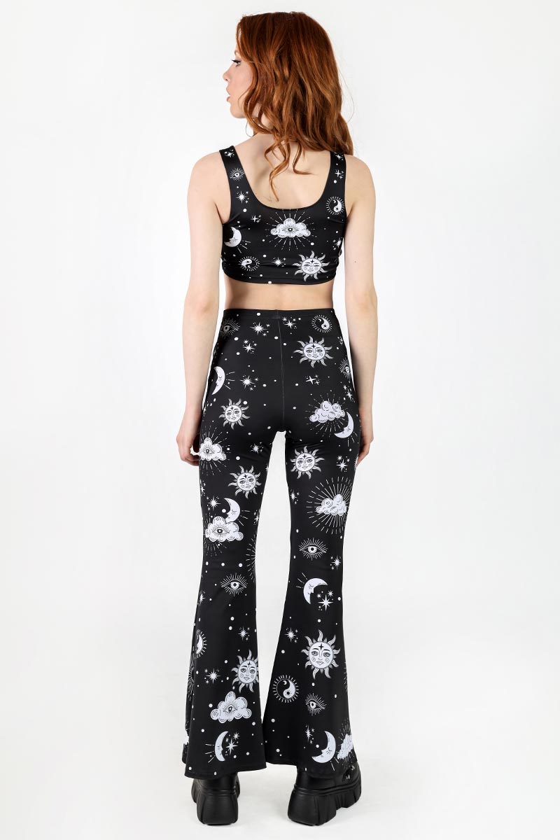 Midnight Sky High Waisted Bell Bottoms Pants Back View