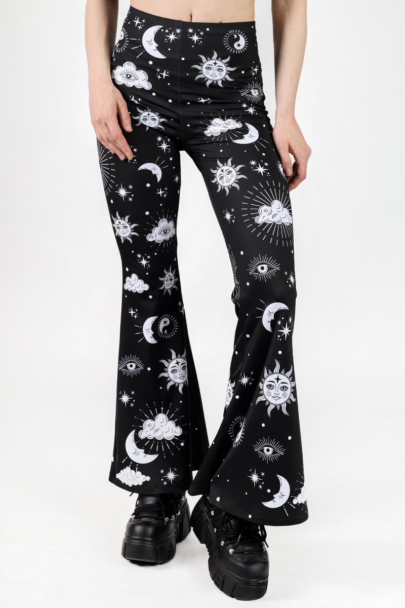 Midnight Sky High Waisted Bell Bottoms Pants Close View