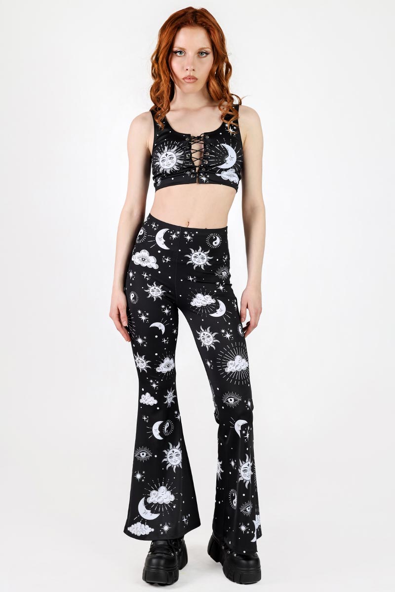 Midnight Sky High Waisted Bell Bottoms Pants Front View