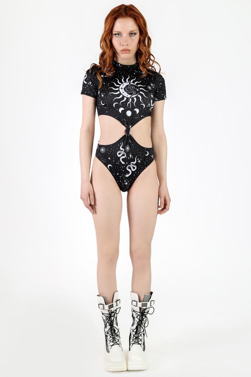 Moon Whispers Knot Front Cut Out Bodysuit Full View