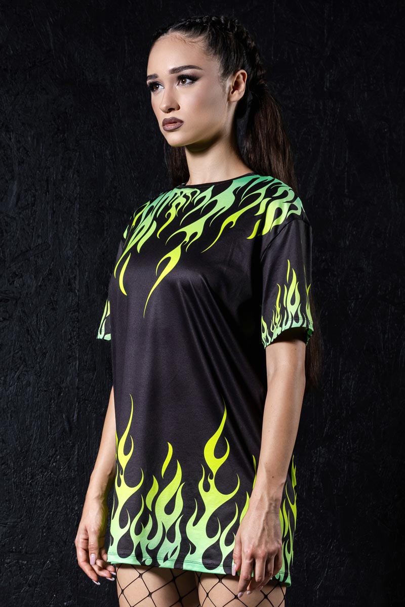 Neon Fire Dance Oversized Tee Dress Side View